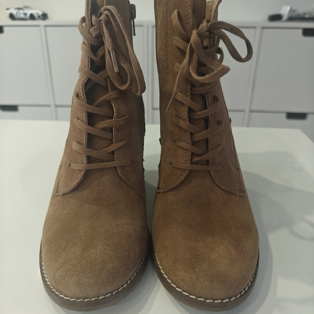 Lucky Brand Brown Suede Lace-Up Wedge Boots